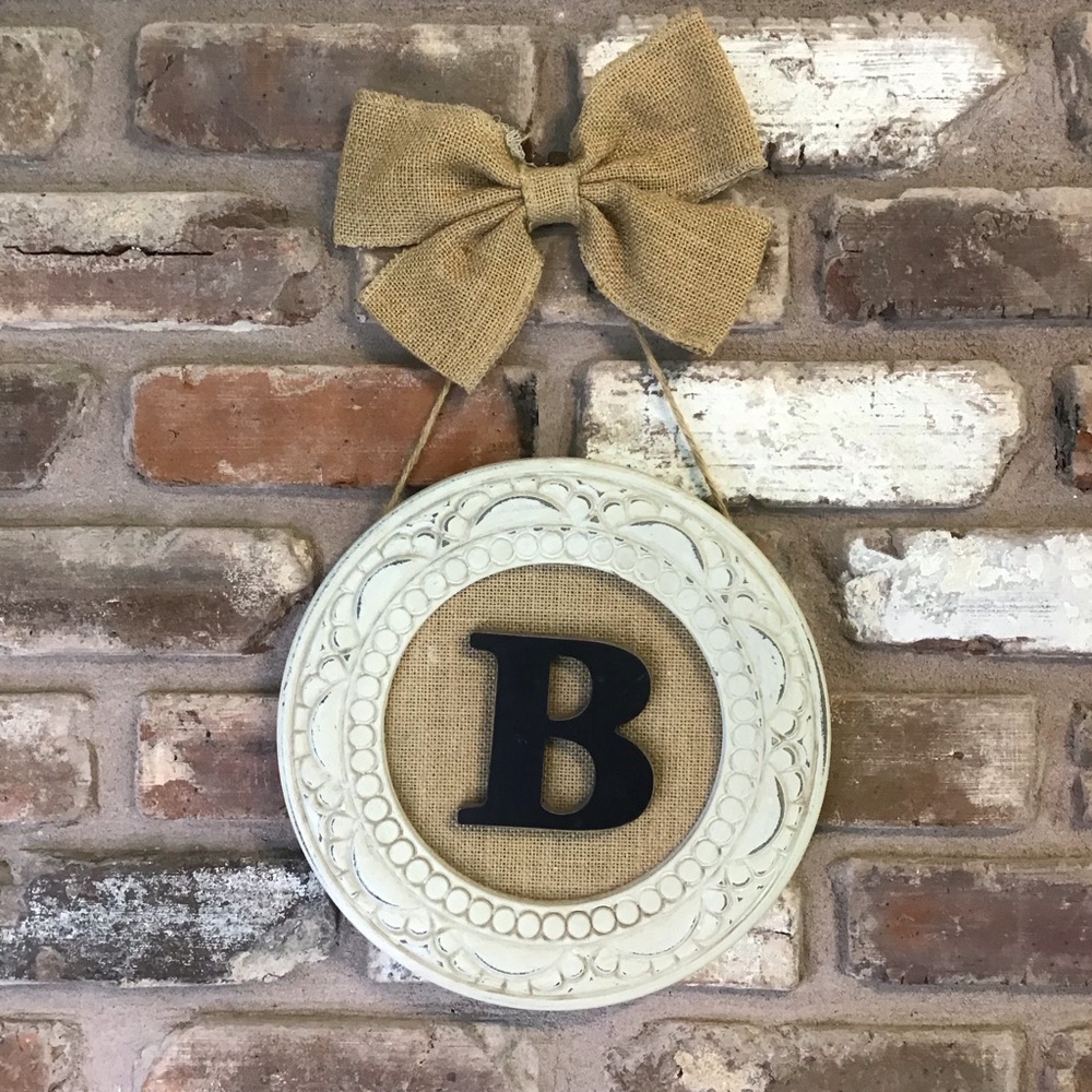 KIRKLAND'S Decorative Wall Hanging with Burlap Bow and Round Framed Letter "B"